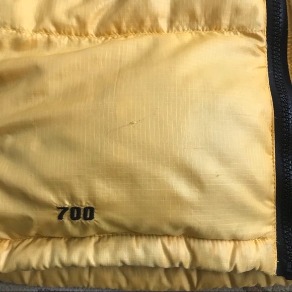 SOLD: VTG 90s North Face Nuptse 700 Down L Puffer VEST Stowable Hood Yellow - Picture 8 of 12